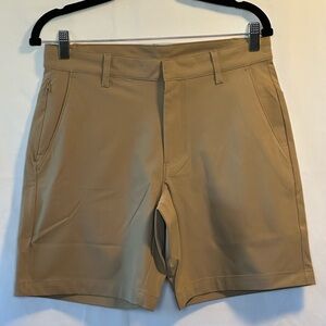 Fabletics The Don Short 8” Dark Twill Tan Golf Performance Shorts 30 NWT